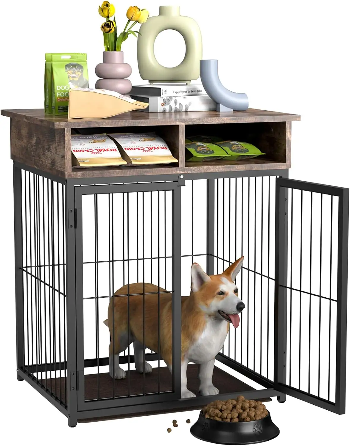 Деревянная собачья клетка мебель с подушками домашняя Конура с двойной дверью может использоваться в качестве журнального столика для домашних животных