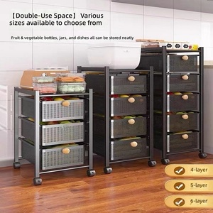 Armoire <span class=keywords><strong>de</strong></span> <span class=keywords><strong>rangement</strong></span> métallique à plusieurs niveaux avec tiroirs en maille pour l'organisation des aliments et des légumes dans la <span class=keywords><strong>cuisine</strong></span> - Product Image 4