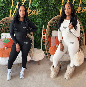 Conjunto de Ropa Deportiva de Dos Piezas con Logotipo Personalizado, Camiseta de Manga Larga y Leggings para Gimnasio y Jogging, Conjuntos de Dos Piezas para Mujer - Product Image 1