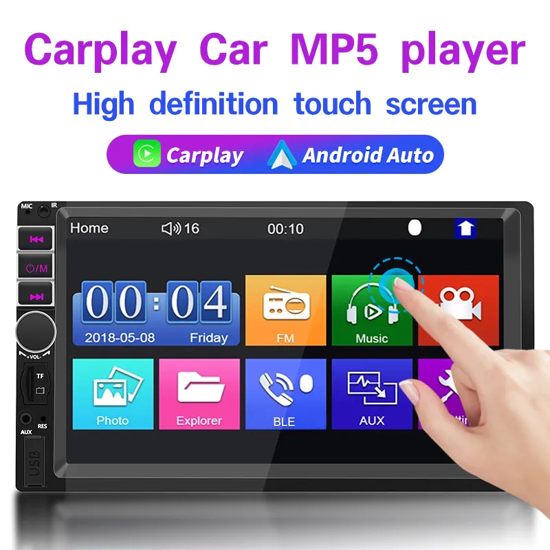 7 ''Touch Screen lettore DVD per Auto Stereo Multimedia lettore MP5 Radio FM con telecamera di retromarcia di Backup 2 Din con Android Auto Carplay