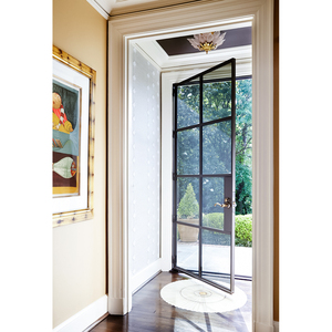Portes d'entrée en verre et acier à cadre noir avec verrou crémon pour maisons, porte extérieure à double vitrage en fer forgé sur mesure, décoration de la maison - Product Image 4
