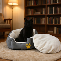 Lit rond confortable pour chat, lit pour animaux de compagnie doux et lavable avec motif de patte pour chats et petits chiens