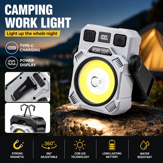 Best Price Portable Rechargeable LED Dimmable Magnetic Work Light Digital Display 360 Adjustable Stand USB-C Camping Workshop