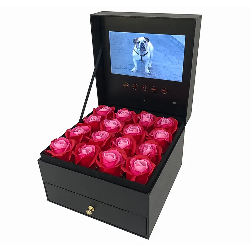 Envie seu vídeo Lcd Screen Flower Box Presente De Casamento Para Convidados