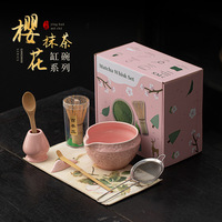 Ensemble Matcha en céramique huit pièces style Baiben avec bouilloire et bol, support Chasen et outils de style rétro Dehua – Cadeau idéal
