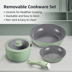 Green Ceramic Non-Stick <b>Cookware</b> <b>Set</b> with Glass Lid 5-Piece Pots and Pans for Gas and Induction Stoves - Product Image 4
