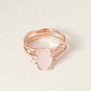 925 Sterling Bạc Pha Lê Đá Quý Trang Sức Engagement Rose Gold Mạ Hai Lớp Búa Màu Hồng Tự Nhiên Moonstone Nhẫn Cho Phụ Nữ - Product Image 3