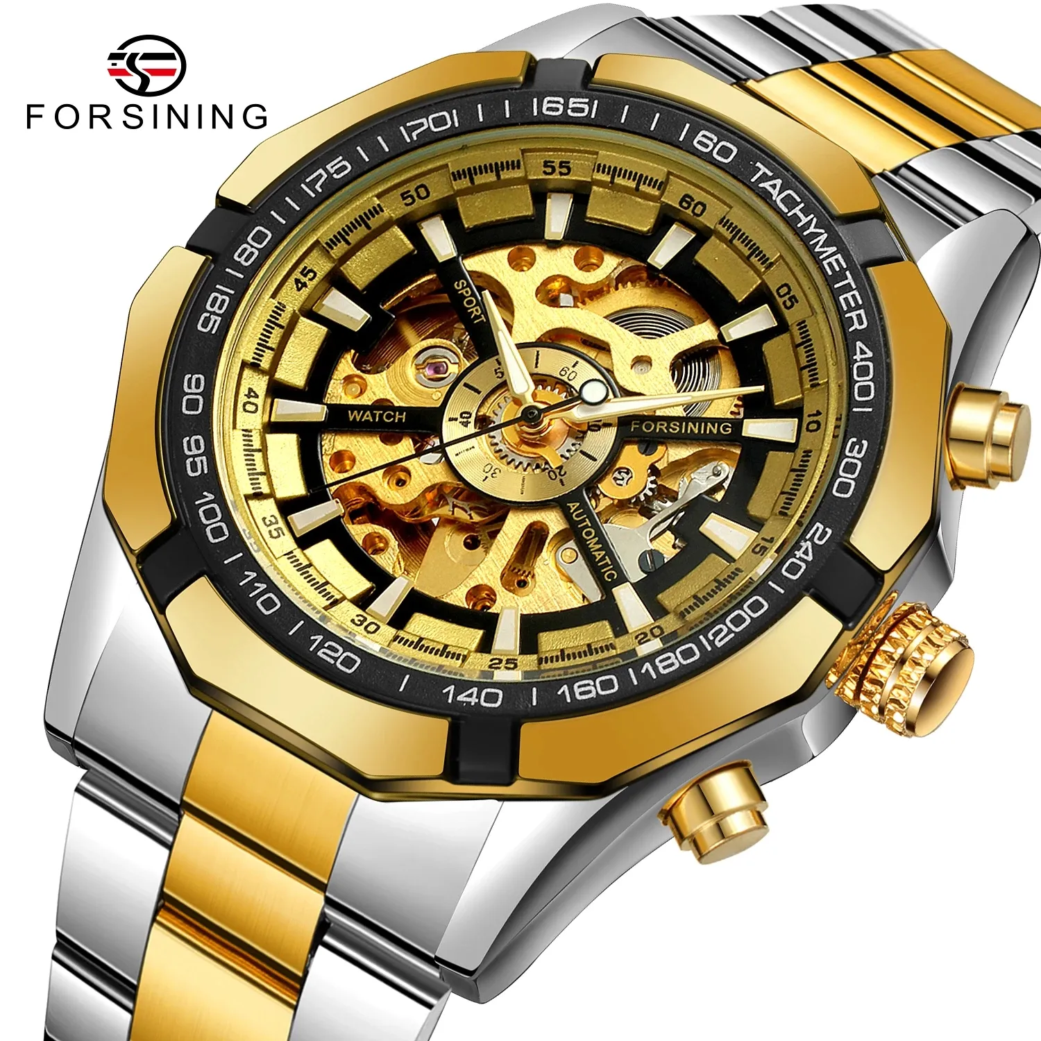 Forsining Mechanical Watch Men Golden Automatic Skeleton Men Watches Waterproof Luminous Man Wristwatch Relogio Masculino