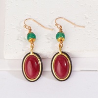 Boucles d'oreilles vintage ovales en pierres précieuses pour femmes, boucles d'oreilles pendantes bohèmes en pierres vertes et rouges, bijoux de mode simples et personnalisés de style occidental