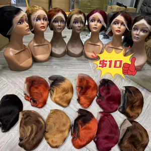 Letsflyプロモーション10 $ ショートのためのピクシー13x4レースフロントブラジルバージンヒューマンウィッグ混合色99j卸売 - Product Image 5