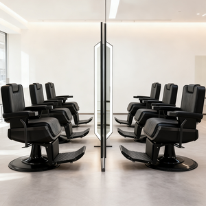 Fauteuil de coiffure inclinable haut de gamme entièrement noir avec pompe hydraulique et rotation, chaise de rasage moderne pour salon de barbier - Product Image 6