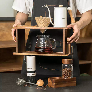 Lhopan Coffee Drip Stand Set With Filter Holder For Home Brewing 2 Tier Wooden Tray Storage Organizer - Product Image 1