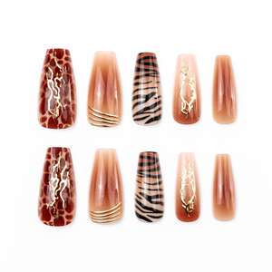 <span class=keywords><strong>Uñas</strong></span> Postizas Largas con Diseño <span class=keywords><strong>de</strong></span> <span class=keywords><strong>Leopardo</strong></span> <span class=keywords><strong>y</strong></span> <span class=keywords><strong>Cebra</strong></span> en Degradado con Lámina Dorada, <span class=keywords><strong>Uñas</strong></span> Acrílicas Artificiales Reutilizables para Mujer - Product Image 4