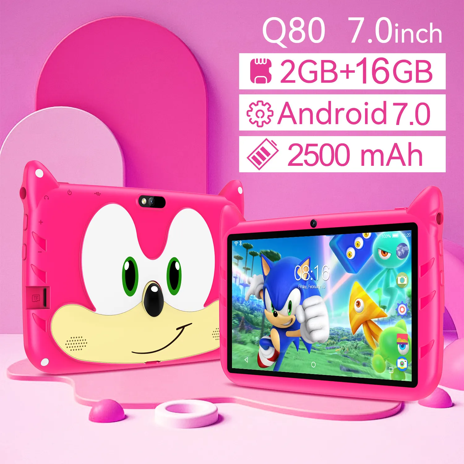 Tablette Android7 2GB + 16GB Kids 3MP + 20MP haute luminosité résolution 800*480 à bord étroit tablette PC 7 pouces mince vente au comptant