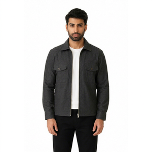 Men's Premium Charcoal Utility Zip <b>Jacket</b> Casual <b>Lightweight</b> Overshirt Modern Minimalist Shirt <b>Jacket</b> Full Zip Front Collared - Product Image 1