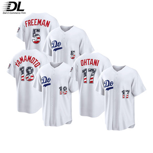 Jersey Baseball Jahitan ke-250 Pria Shohei Ohtani 17 Freeman 5 Yamamoto 18 Seragam Baseball Bendera Amerika Bintang Garis Grosir - Product Image 1