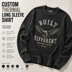 Custom Thermal Long Sleeve <b>Shirt</b> 100% Cotton <b>Waffle</b> Knit Vintage Wash Graphic Tee Heavyweight Casual Apparel Manufacturer - Product Image 1