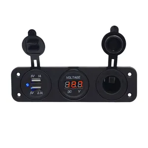 Pemantik rokok 12v Dual Port Usb pengisi daya mobil soket Voltmeter untuk konsol mobil