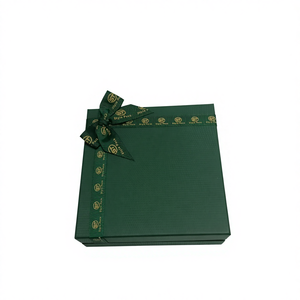 Green Rigid <b>Square</b> Gift Box With Gold Foil Logo And Ribbon For Craft Use - Product Image 2