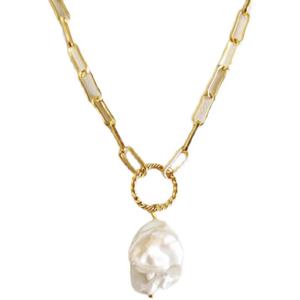 Collier en métal de style japonais avec pendentif en perle d'argent cassée Keshi, tendance, simple et élégant - Product Image 5