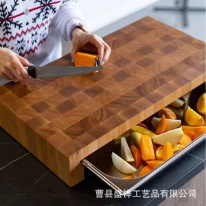 Tabla de cortar de madera maciza rectangular multifuncional para cocina con cajón para frutas, pan, verduras y cocina - Product Image 3
