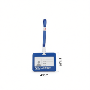 Porte-badge horizontal ILAN avec cordon de 43 cm, bleu luminescent - Product Image 1