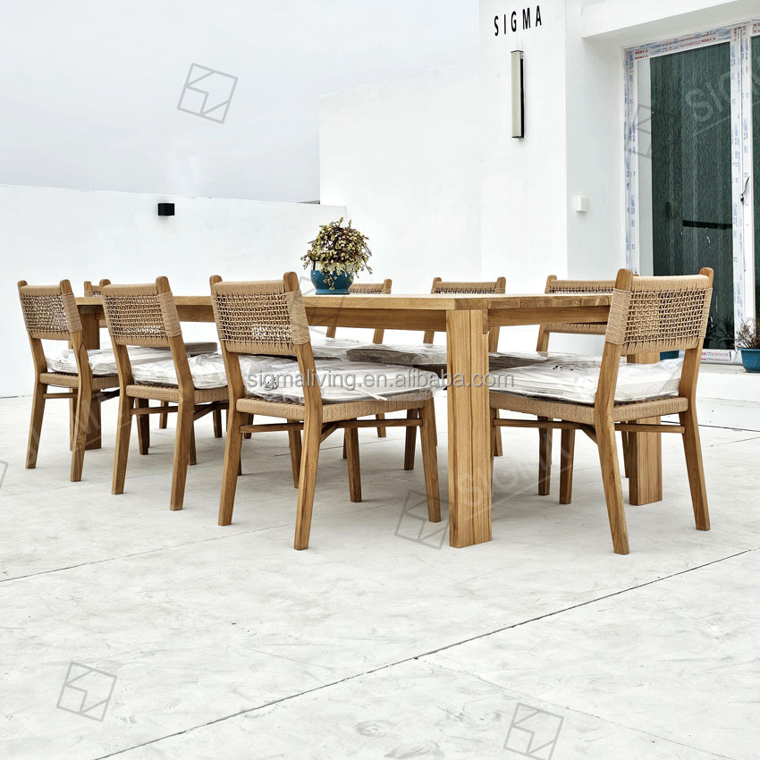2025 Luxury Modern Teak Wood Outdoor Dining Table and Chair Set 6 8 10 Seat Foldable for Patio Garden Hotel Park Entry