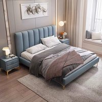 Tête de lit double en tissu et pin, design nordique moderne et luxueux, avec panneau arrière pour chambre principale et petit appartement