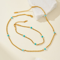 MYNECK 18k PVD verguld roestvrijstalen modieuze sieraden malachiet parel gedraaide ketting anti-aanslag ketting enkelband set