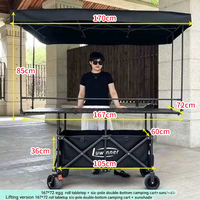 Chariot de camping pliable avec table et auvent pare-soleil, chariot d'extérieur pliable pour stand de vente, camping, pique-nique, plage