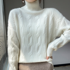Automne hiver Vintage col haut <span class=keywords><strong>pull</strong></span> <span class=keywords><strong>pull</strong></span> pour femmes personnalisé rose tricoté cou usine directe - Product Image 4
