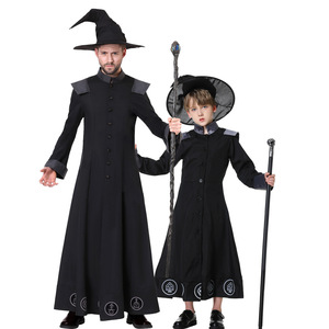 Ensemble de costumes de sorcier pour parents et enfants, robe magique, chapeau, balai, pour jeu de rôle familial, Halloween - Product Image 3