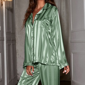 Set <span class=keywords><strong>Pigiama</strong></span> in Raso con Bordi a Contrasto, Abbigliamento da Notte Personalizzato per Donne, Pigiami di Lusso, Set <span class=keywords><strong>Pigiama</strong></span> in Seta a Maniche Lunghe per Feste - Product Image 2