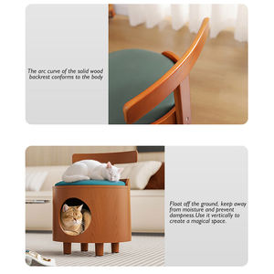 Nouveau nid de chat semi-fermé pour chat humain partageant dormir <span class=keywords><strong>banc</strong></span> en bois massif nid de chat chaud quatre saisons fournitures universelles pour animaux de compagnie - Product Image 4