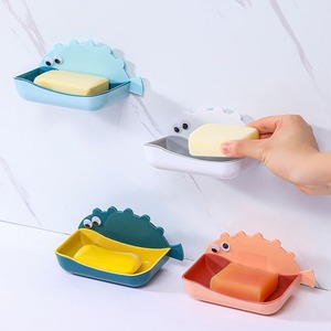 Cartoon Pufferfish Soap Dish Wall Mount Blue Plastic Drainable For Bathroom Student Use - Product Image 3