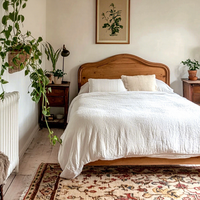 Lit double en bois massif de style vintage 1,8 m, couleur bois naturel, style nordique, design américain simple et moderne