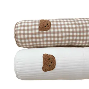 Comfort Cotton Embroidered Bear Newborn Bed Bumper Baby Cylindrical Long Sleeping Support Pillow Neck Bed Pillows Throw Cushion