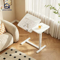 Mesa Auxiliar Lateral en Forma de C con Altura Ajustable Neumática de 75-110 cm, Escritorio para Trabajar de Pie o Sentado, Base Baja de 3 cm, Reversible, para Usar sobre el Sofá, Mesa Auxiliar para Portátil