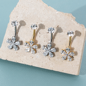 14G Titanio <span class=keywords><strong>Nave</strong></span> Ombligo Anillo Mujeres Flor Inset Clear Zircon Cuelga Ombligo Anillos Joyerí<span class=keywords><strong>a</strong></span> para Fiesta - Product Image 3