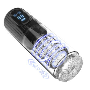 جهاز استمناء ذكري آلي قابل للسحب مع وظائف الدفع والاهتزاز والشفط، ألعاب جنسية للبالغين للرجال مع قاعدة تسخين ومهبل اصطناعي من مادة TPE - Product Image 1