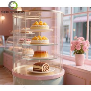 Meubles de boulangerie de haute qualité, comptoir de présentation de gâteaux rose sur mesure, comptoir de présentation en verre trempé pour vitrine de boulangerie - Product Image 4