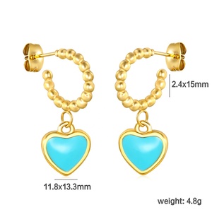 Pendientes de Aro Pequeños de Acero Inoxidable con Baño de Oro PVD de 18K y Ópalo Azul, Diseño de Corazón, Joyería para Mujer - Product Image 2