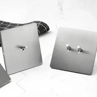 Panel de Interruptor de Palanca Retro para Luz de Pared, de 1 a 4 Módulos y 2 Vías, Estándar Europeo, Acero Inoxidable Cepillado Gris Plateado, Toma de Corriente Antigua con Carga USB
