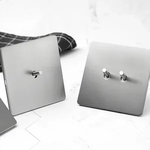 Panel de Interruptor de Palanca Retro para Luz de Pared, de 1 a 4 Módulos y 2 Vías, Estándar Europeo, Acero Inoxidable Cepillado Gris Plateado, Toma de Corriente Antigua <span class=keywords><strong>con</strong></span> Carga USB - Product Image 4