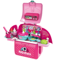 Ensemble de jeu de cuisine éducatif KSF Happy Kitchen pour filles, sac à dos, simulation de cuisine, ustensiles de cuisine en plastique et évier, jouet pour enfants emballé dans une boîte