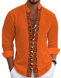 Chemise en lin blanche pour homme, décontractée, à manches longues, col mandarin, boutonnée, pour un usage quotidien - Product Image 3