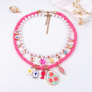 Artificial Pearl <b>Beaded</b> Multi-Alloy Print Pendant Double Layer <b>Necklace</b> <b>Fashion</b> Women's <b>Necklace</b> - Product Image 3