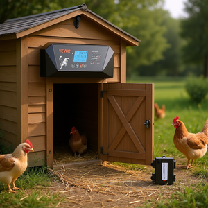 Porte automatique pour poulailler Vevor en alliage d'aluminium, alimentée par batterie 12V DC, avec écran LCD, capteur de lumière, minuterie et réglage manuel - Product Image 2