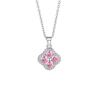 Collier pendentif fleur élégant en acier inoxydable avec zircon scintillant, trèfle à quatre feuilles rose pour femmes