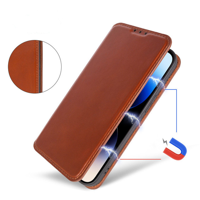 SUNNY Luxury Handmade First Layer Cowhide Premium Genuine Leather Flip Shockproof Waterproof Magnetic Wallet Mobile Phone Case